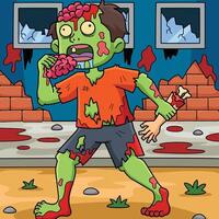 Zombie Eating Human Flesh Colored Cartoon vector