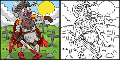 Zombie Knight Coloring Page Colored Illustration vector