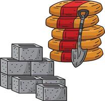 construcción cemento y ladrillos dibujos animados clipart vector