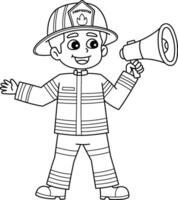 Firefighter Holding a Megaphone Isolated Coloring vector