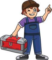 Construction Worker with Toolbox Cartoon Clipart vector