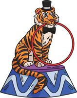 Circus Tiger Biting a Hula Hoop Cartoon Clipart vector