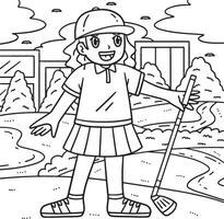 Golf Female Golfer with a Club Coloring Page vector