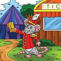 Circus Mouse Holding Ticket Colored Cartoon vector