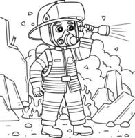 bombero lleno engranaje colorante página para niños vector