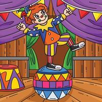 circo payaso en pelota de colores dibujos animados ilustración vector