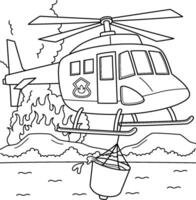 lucha contra incendios helicóptero colorante página para niños vector