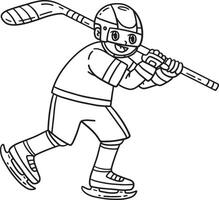 Ice Hockey Player Holding Stick Isolated Coloring vector