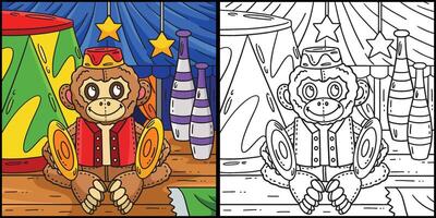 Circus Monkey Coloring Page Colored Illustration vector