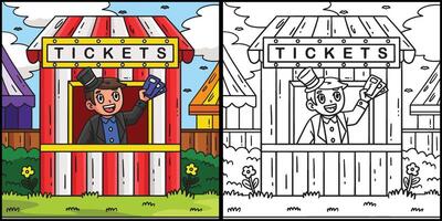 Circus Ticket Booth Coloring Colored Illustration vector