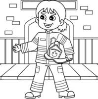 Female Firefighter Coloring Page for Kids vector