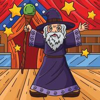 Circus Wizard Spreading Stars Colored Cartoon vector