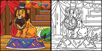 circo león mordiendo látigo de colores ilustración vector