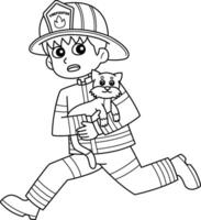 Firefighter Running Away with a Cat Isolated vector