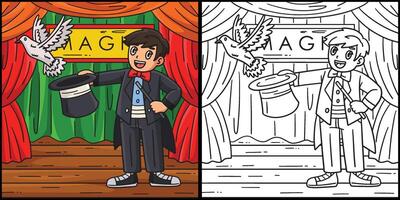 Circus Magician Coloring Page Colored Illustration vector