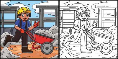 Construction Worker and Wheelbarrow Illustration vector