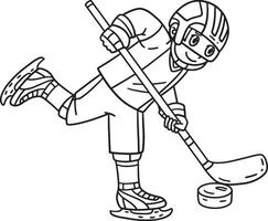 Ice Hockey Player Directing Puck Isolated Coloring vector