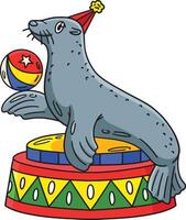 Circus Sea Lion On Podium Cartoon Colored Clipart vector