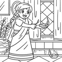 Diwali Child Lighting Candle Coloring Page vector