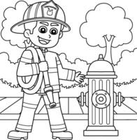 Firefighter Carrying a Fire Hose Coloring Page vector