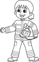 Female Firefighter Isolated Coloring Page for Kids vector