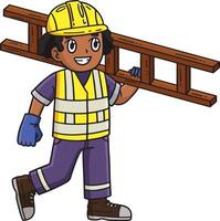 Construction Worker with a Ladder Cartoon Clipart vector