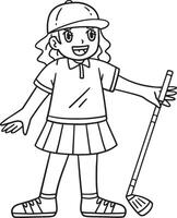 Golf Female Golfer with a Club Isolated Coloring vector