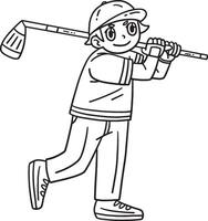 Golf Golfer Hitting a Ball Isolated Coloring Page vector