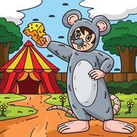 Circus Man Wearing Mouse Costume Colored Cartoon vector