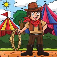 Circus Cowgirl Holding Whip Colored Cartoon vector