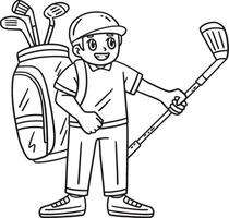 golf caddie con un club aislado colorante página vector