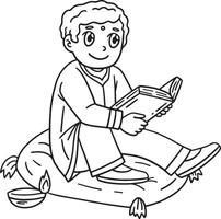 Diwali Boy Reading a Book Isolated Coloring Page vector