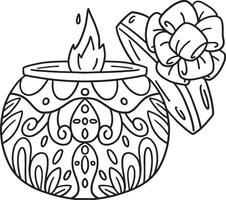 Diwali Candle Present Isolated Coloring Page vector