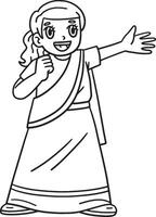 Diwali Child Singing Isolated Coloring Page vector