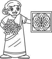 diwali niña con flores para rangoli aislado vector