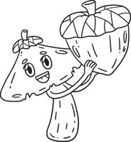 Mushroom and Acorn Isolated Coloring Page for Kids vector