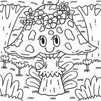 Mushroom with Flower Crown Coloring Page for Kids vector