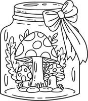 Mushrooms in a Jar Isolated Coloring Page for Kids vector