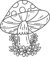 Mushroom with Flowers Isolated Coloring Page vector