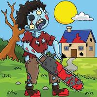 Zombie with Chainsaw Colored Cartoon Illustration vector