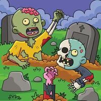 Zombies Rising the Grave Colored Cartoon vector