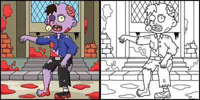 Zombie Boy Coloring Page Colored Illustration vector