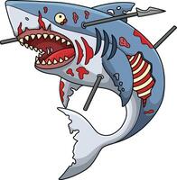 Zombie Shark Cartoon Colored Clipart Illustration vector