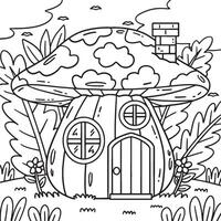 Mushroom House Coloring Page for Kids vector