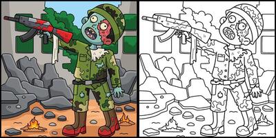 Zombie Soldier Coloring Page Colored Illustration vector