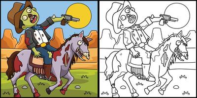 Zombie Cowboy Coloring Page Colored Illustration vector