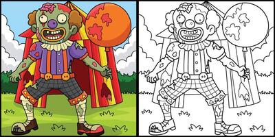 Zombie Clown Coloring Page Colored Illustration vector