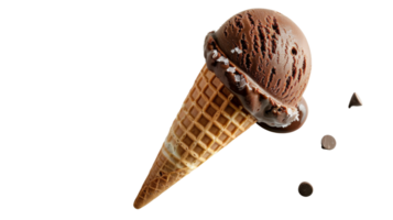 Chocolate Ice Cream Cone in Studio Light on the transparent background, Format png