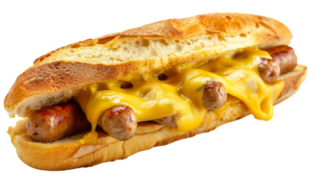 Hot Sausage Cheese Sandwich Isolated with Steam on the transparent background, Format png