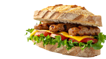 Isolated Sausage Cheese Sandwich with Hot Steam on the transparent background, Format png